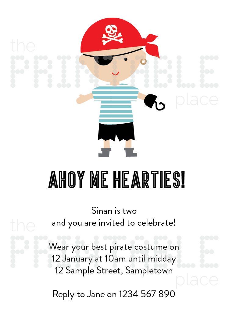 Cute pirate themed invitation