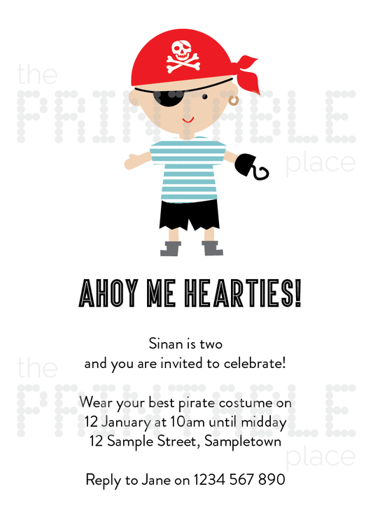 Cute pirate themed invitation