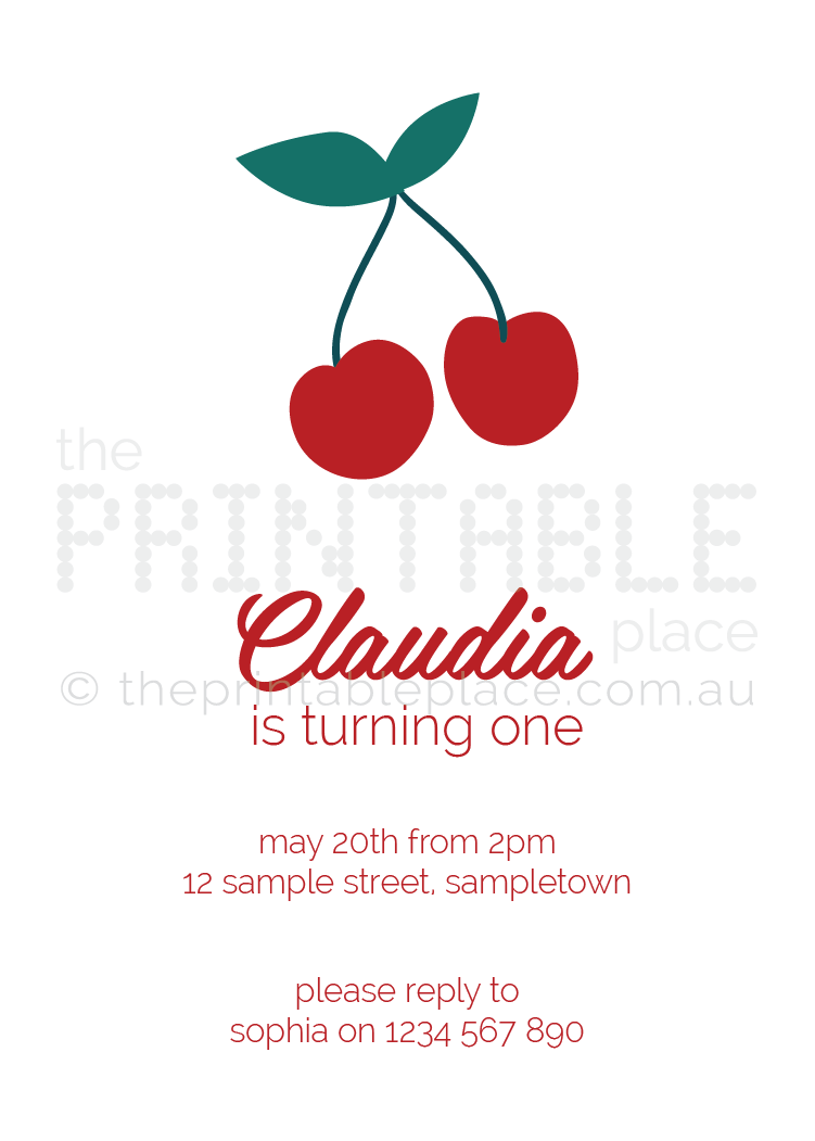 Cherry themed printable party invitation