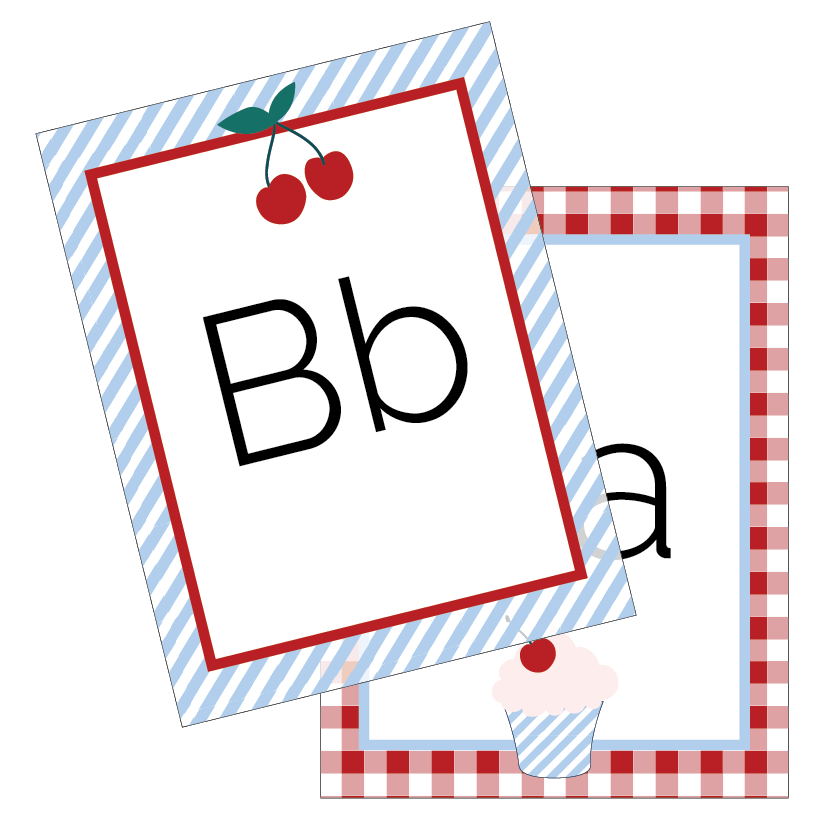 Cherry Themed classroom alphabet sets by The Printable Place