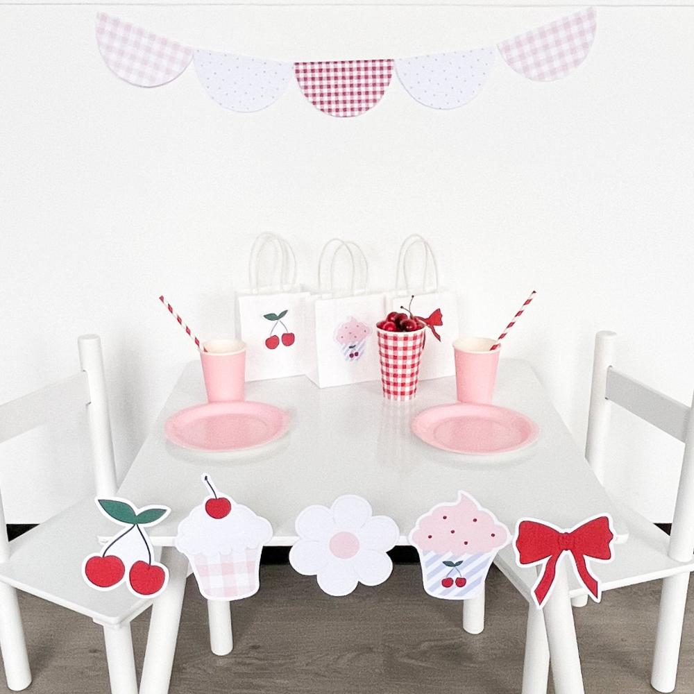 Cherry themed party set up hy The Printable Place