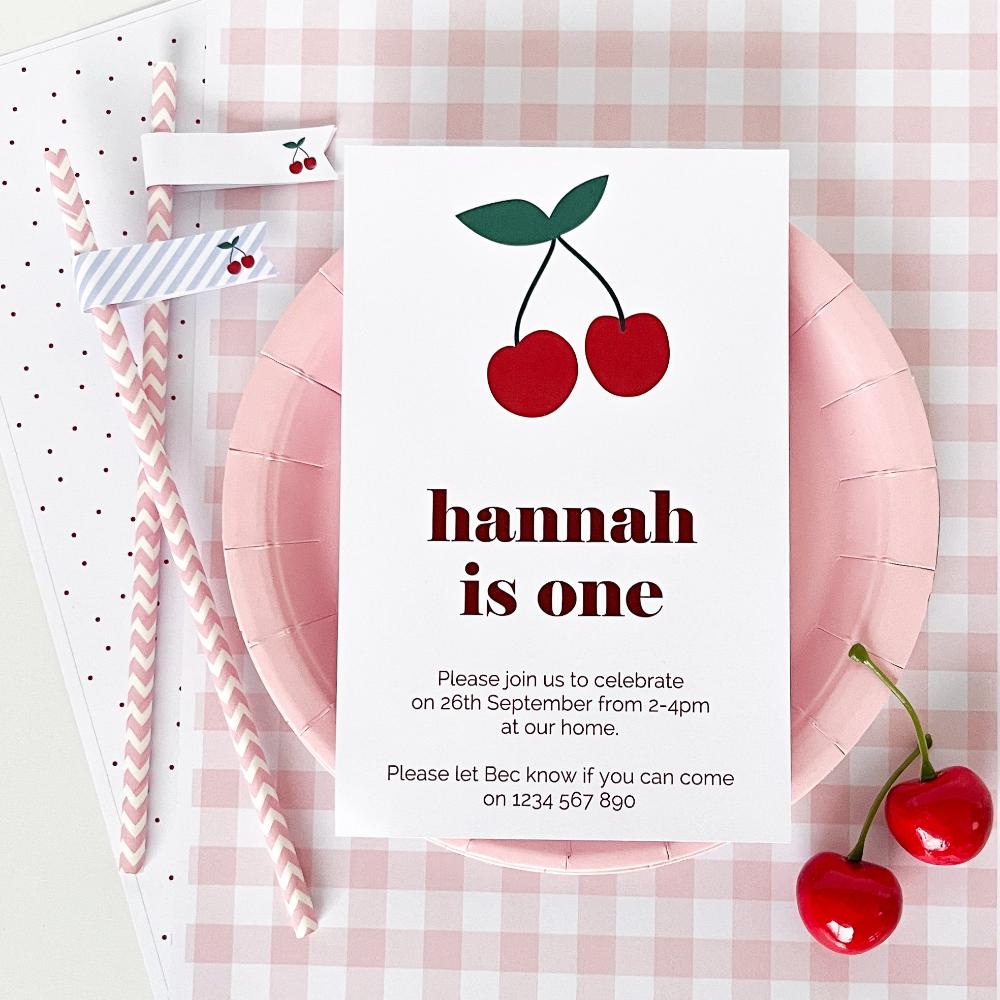 Cherry theme party invitation by The Printable Place. 