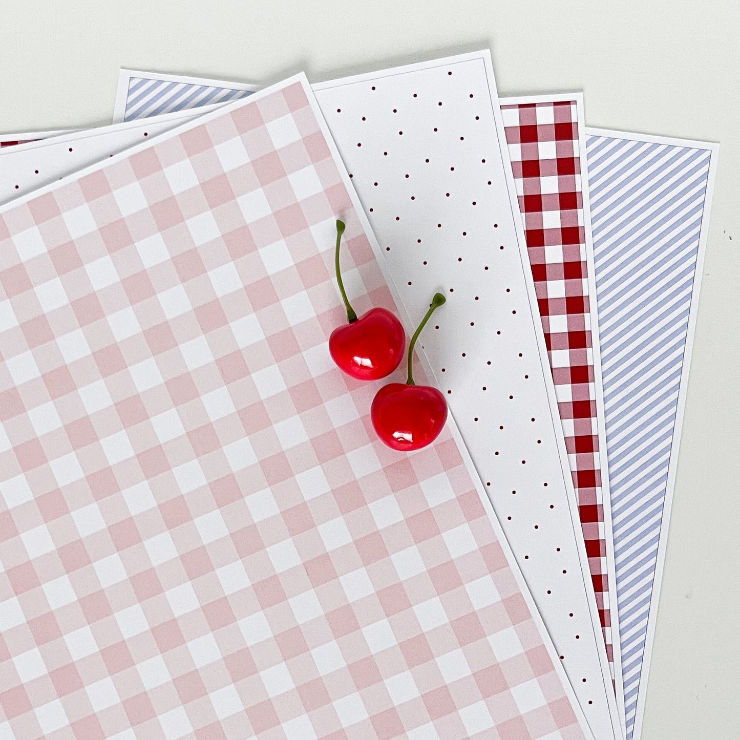 Gingham and spotty paper to suit our cherry themed party and classroom printables.