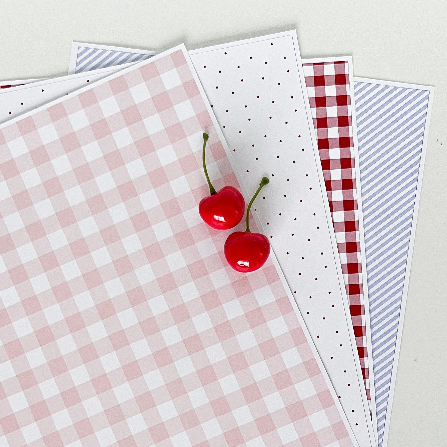 Gingham and spotty paper to suit our cherry themed party and classroom printables.