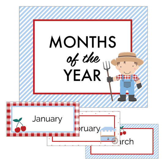 Cherry Themed Months of the Year Printable Chart for classroom.