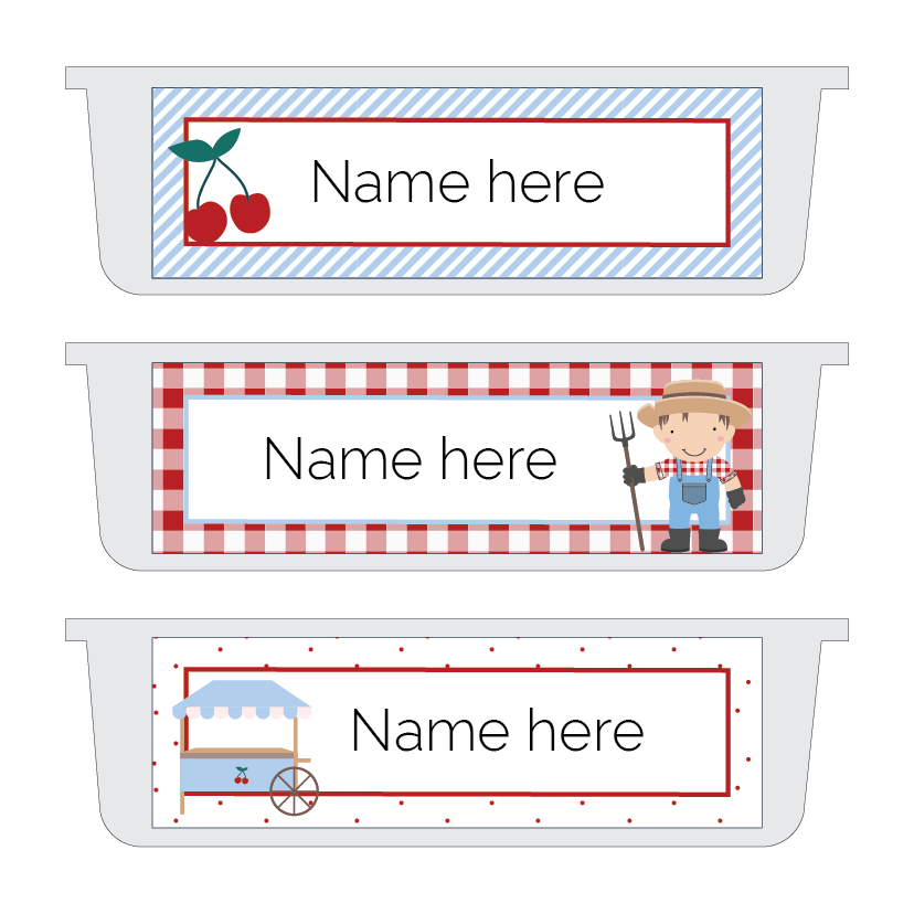 Cherry Farmer themed name plate printables for classroom lockers or tubs.