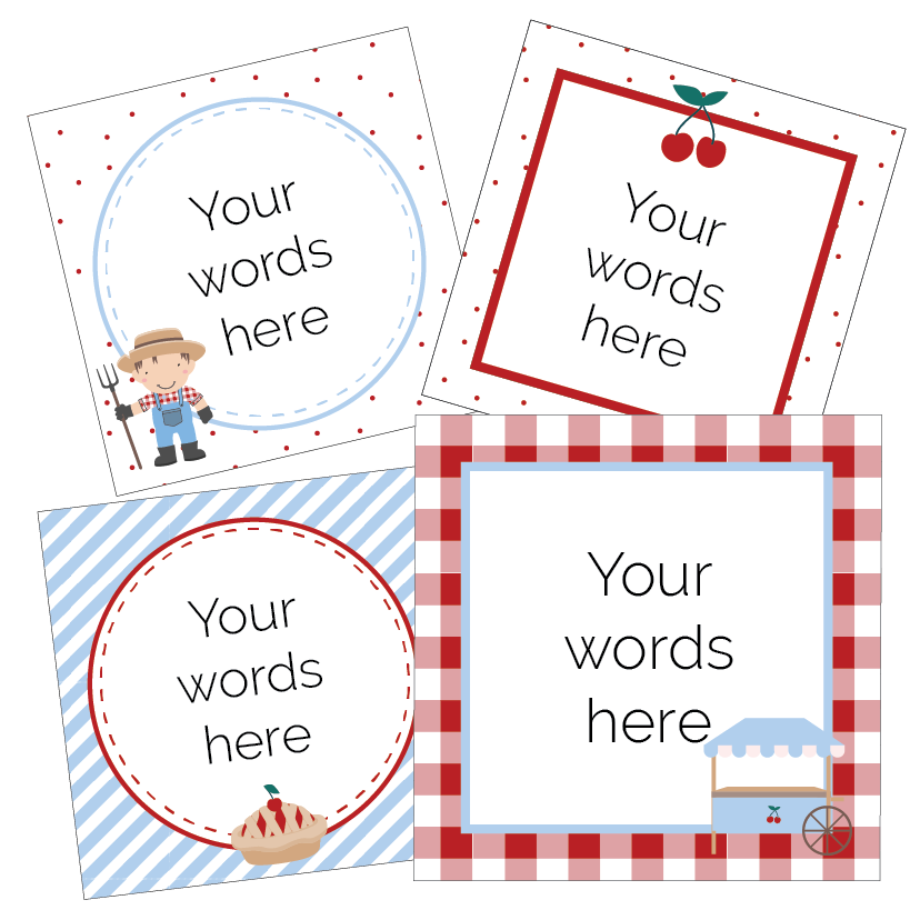 Cherry and Farmer Themed printable labels used in classroom