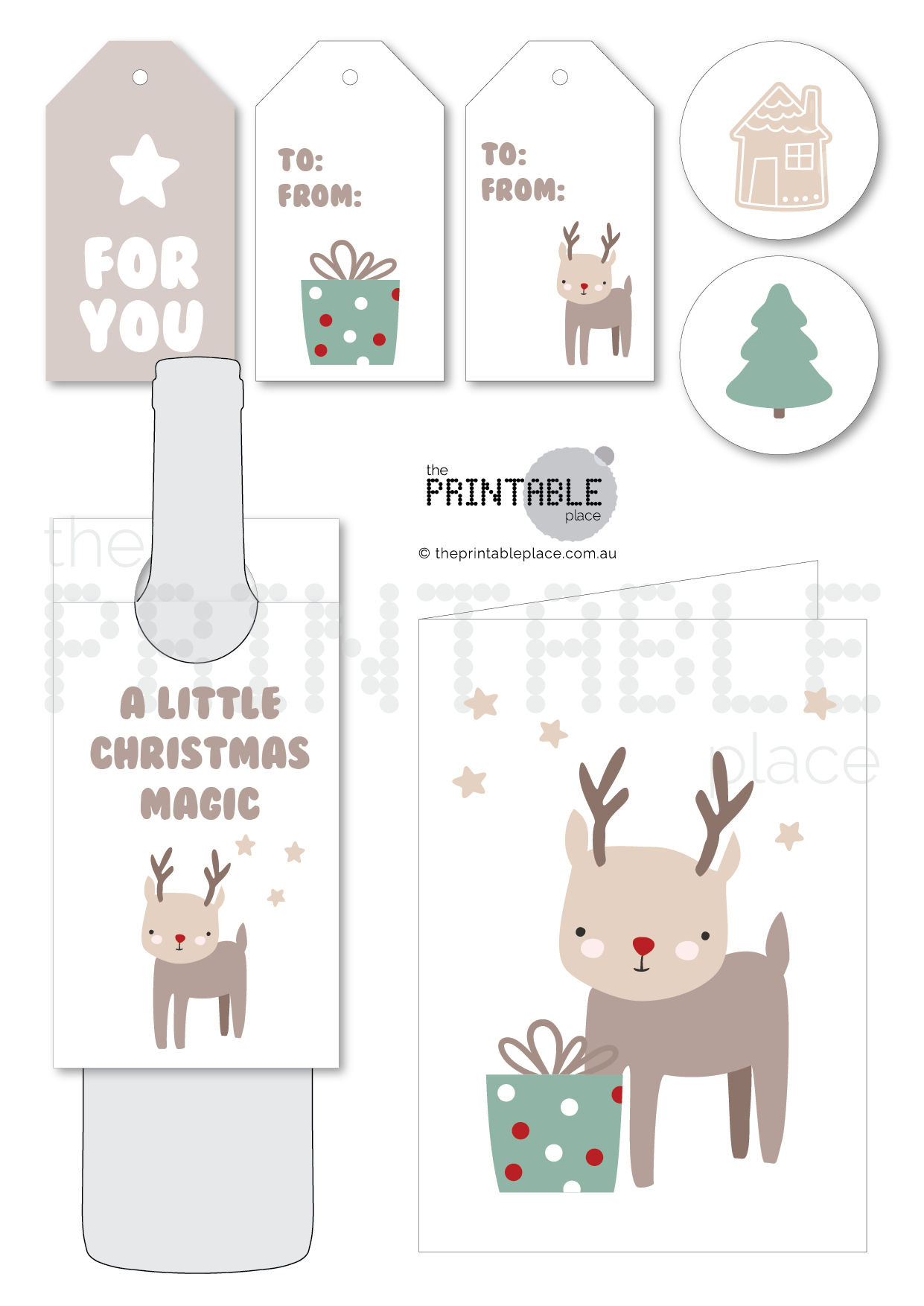 Cute Christmas Magic gift card printable with reindeer design