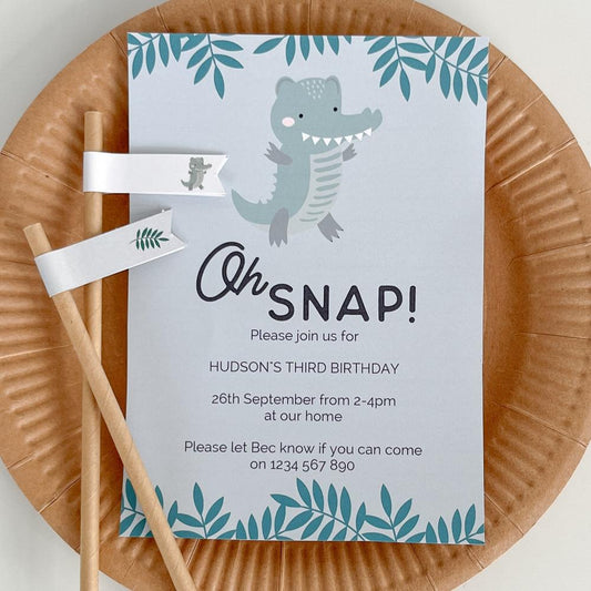 Crocodile themed birthday invitation from The Printable Place