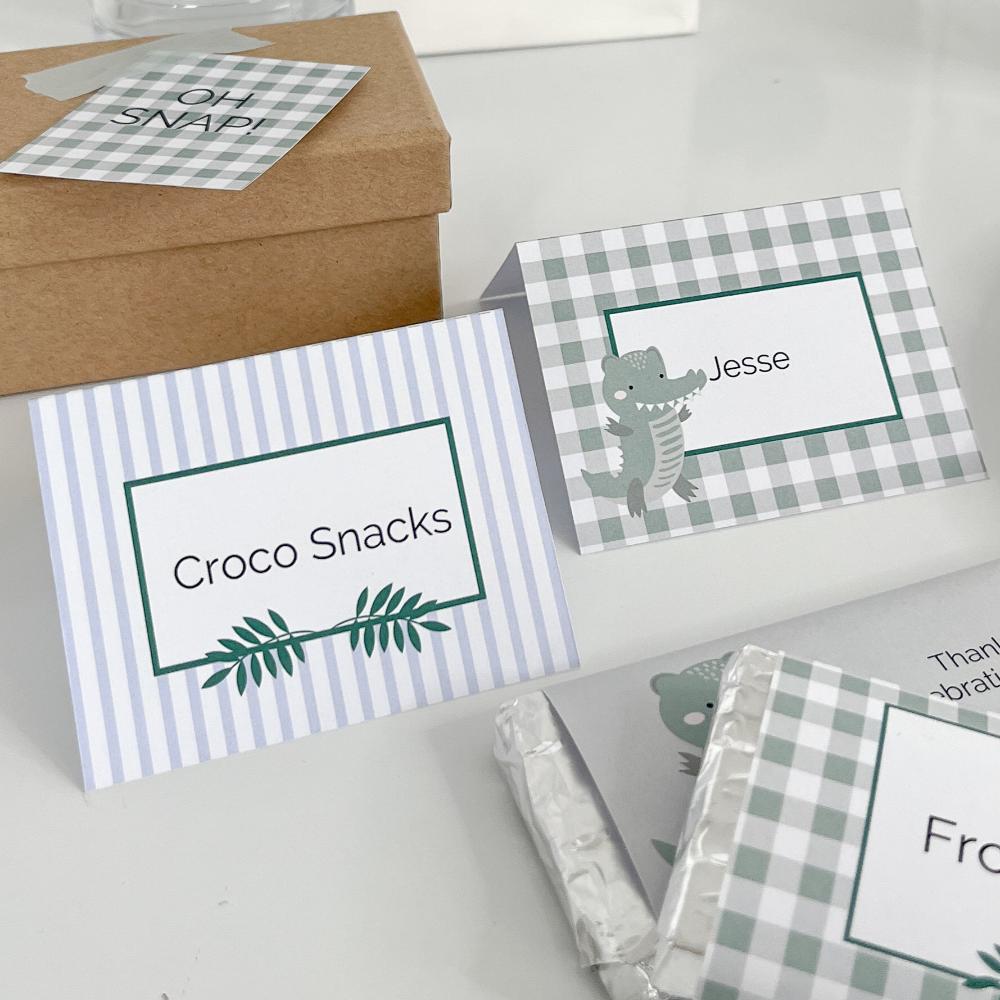 Folded labels for. a party in a crocodile theme by The Printable Place