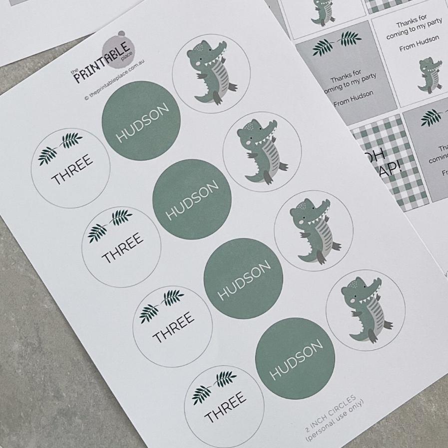 Crocodile themed printable circles for craft and party by The Printable Place