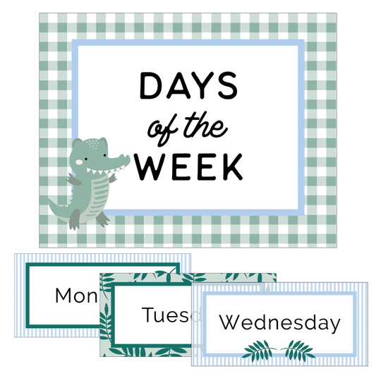 Crocodile Style themed Days of the week chart.