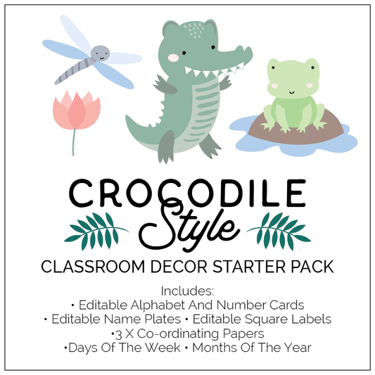 Crocodile Theme classroom decor pack. The image states everything that is included. 