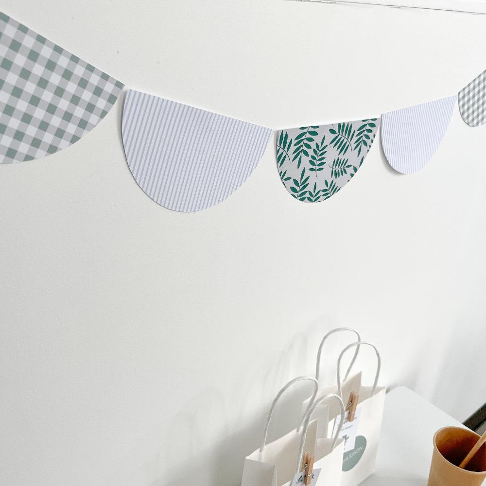 Blue and green scalloped bunting for party