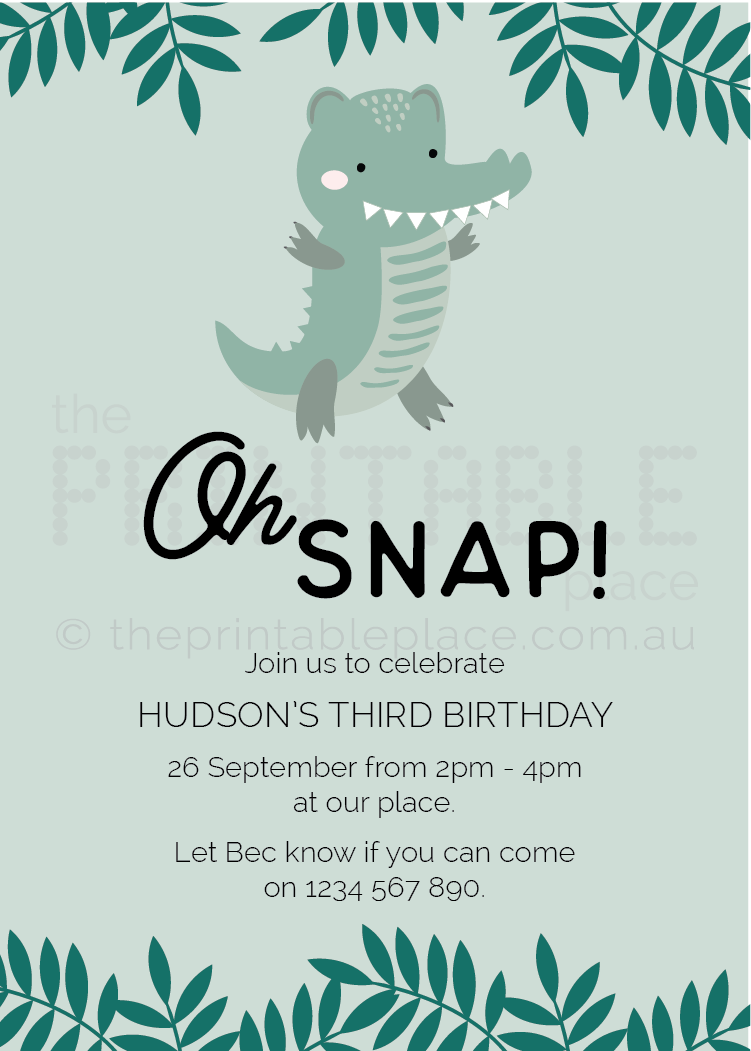 Crocdile Style Themed invitation from The Printable Place