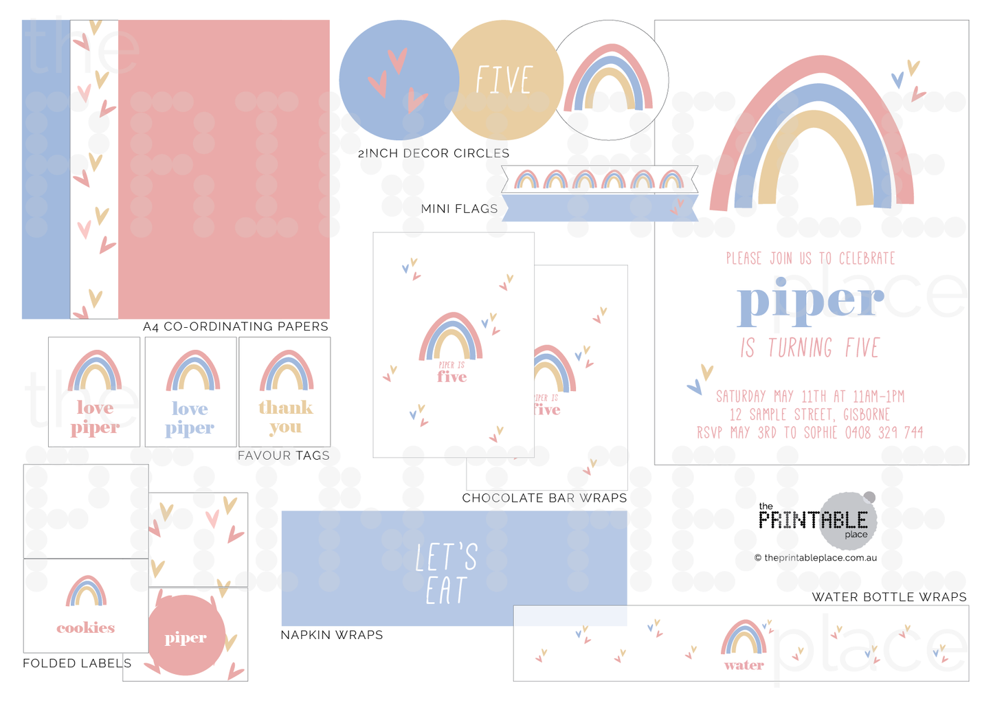 Muted tones rainbow printable party package