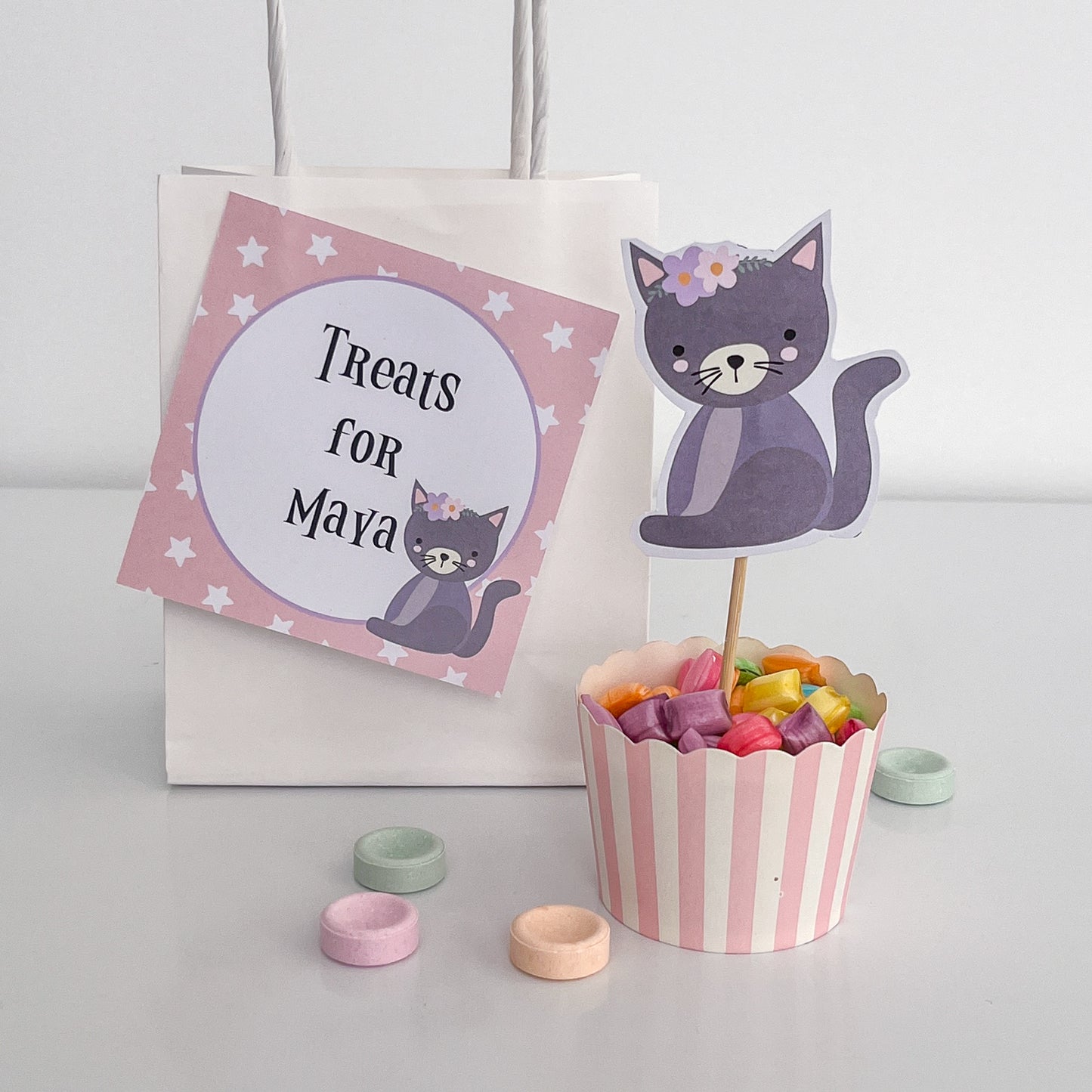 Cute halloween cat and treat bag printable