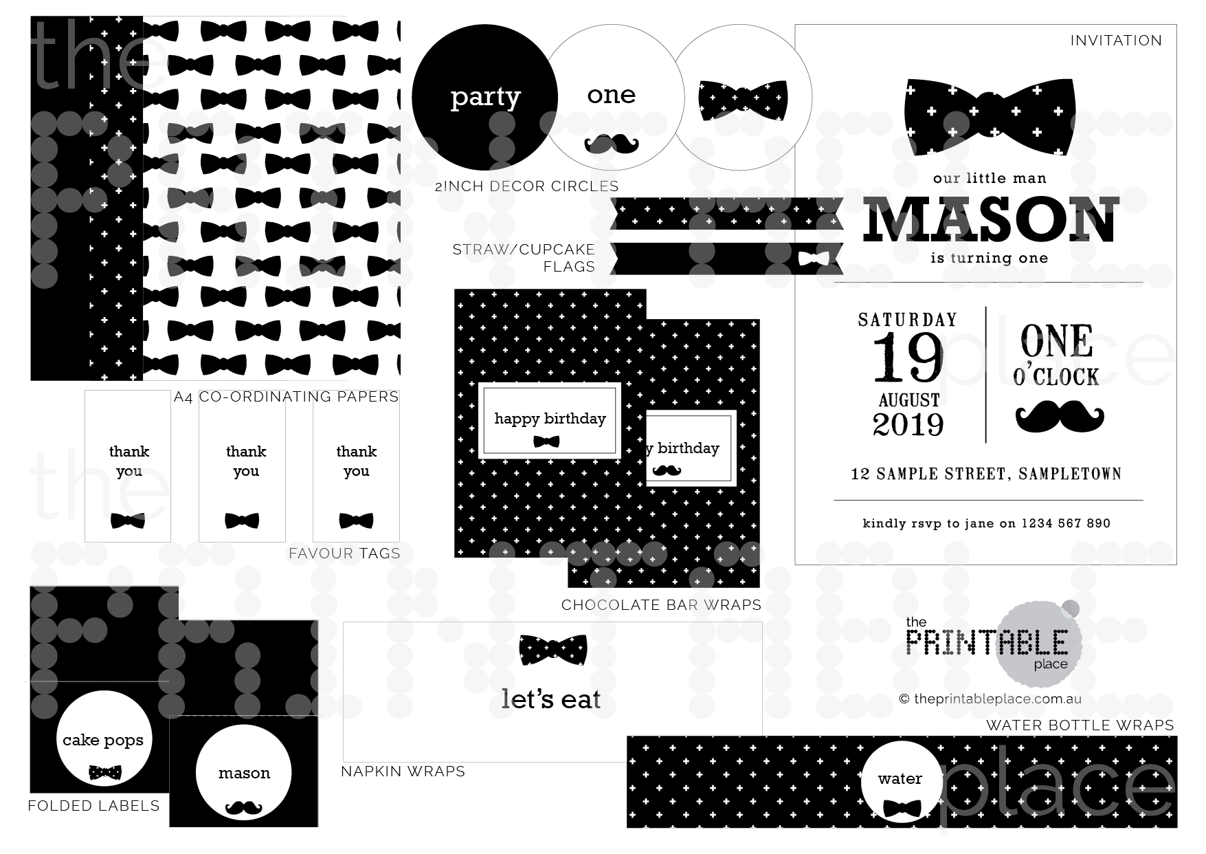 Bow Tie and Moustache party decoration bundle