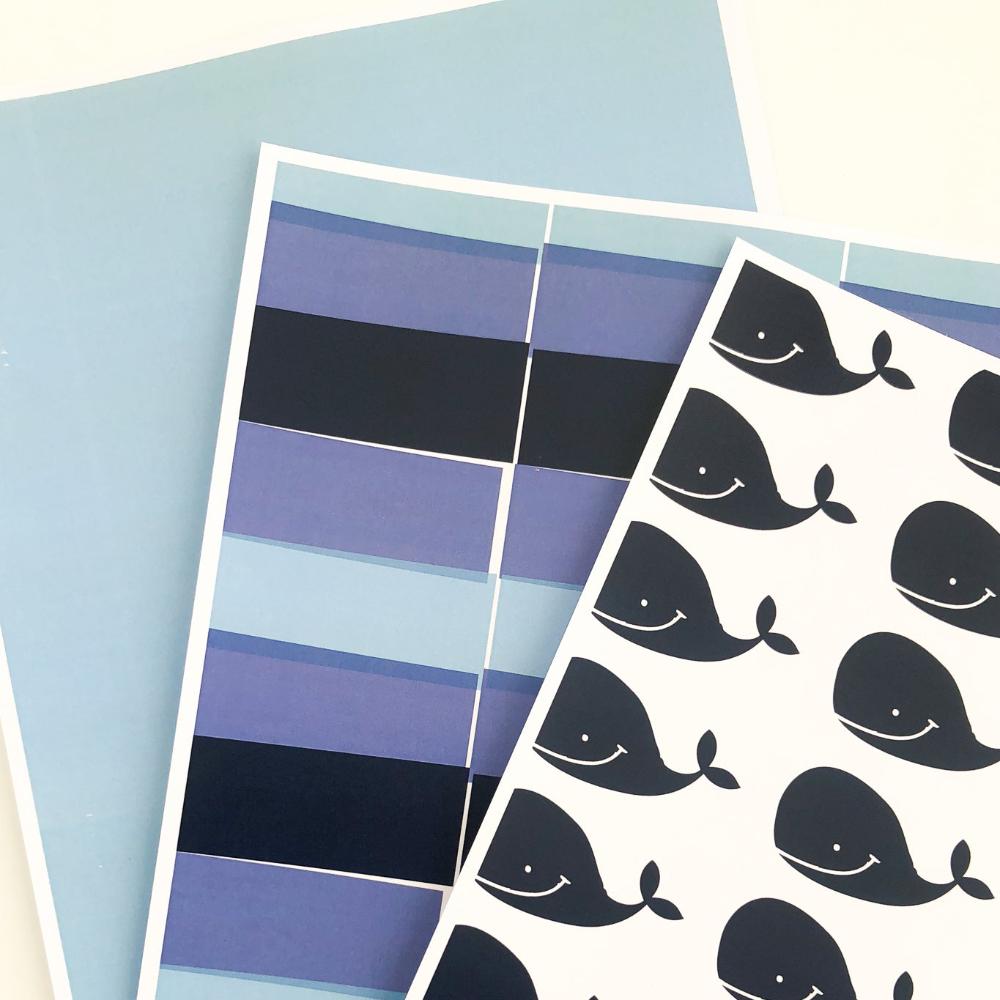 Printable papers in a blue whale theme